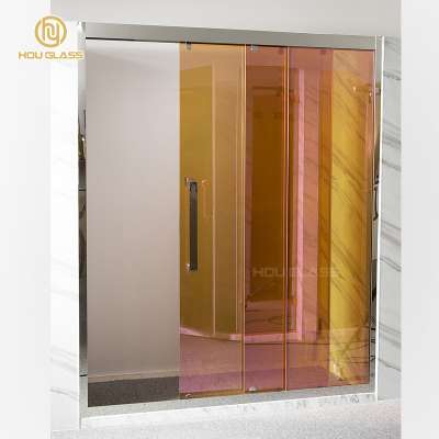 colored glaze stainless steel frame prefab bathroom bi-fold double sliding shower door free standing glass shower enclosure